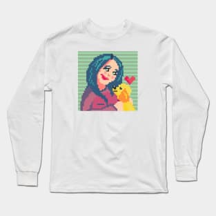 Girl and her dog pixel art Long Sleeve T-Shirt